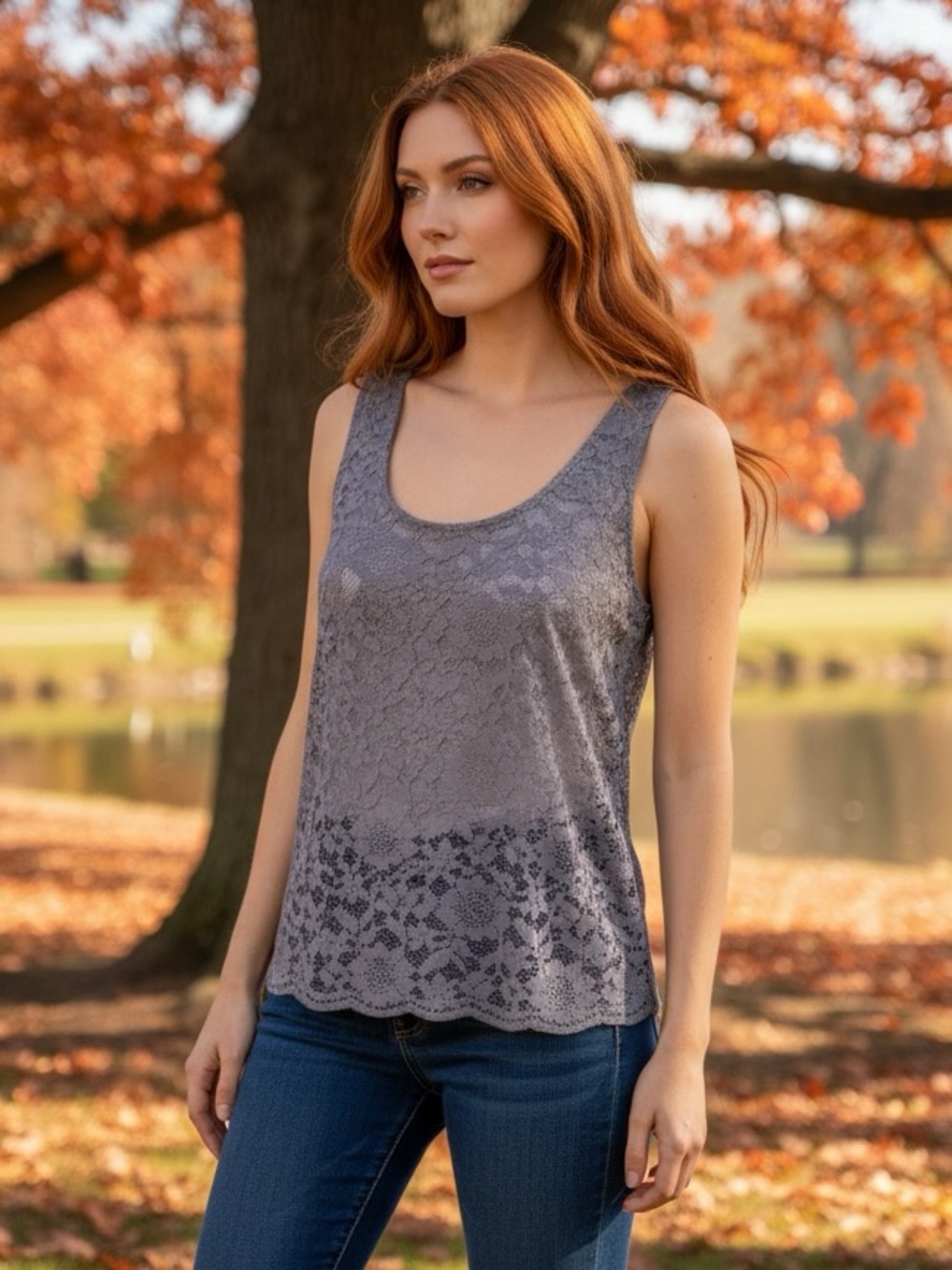Lord & Taylor Black Lace Scoop Neck Tank